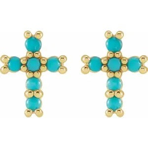 14K Yellow Turquoise Cross Earrings Crossroads Collective
