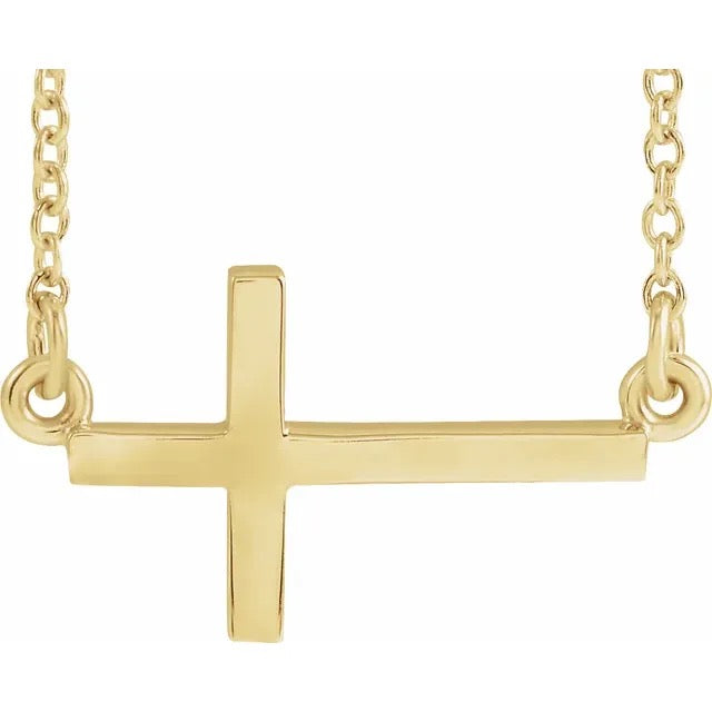 14K Yellow 28x16.2 mm Sideways Cross 16-18" Necklace Crossroads Collective