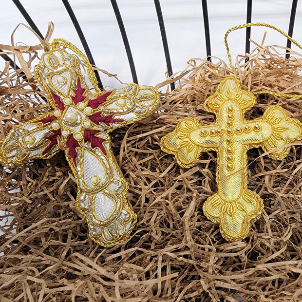 Embroidered Cross Ornaments