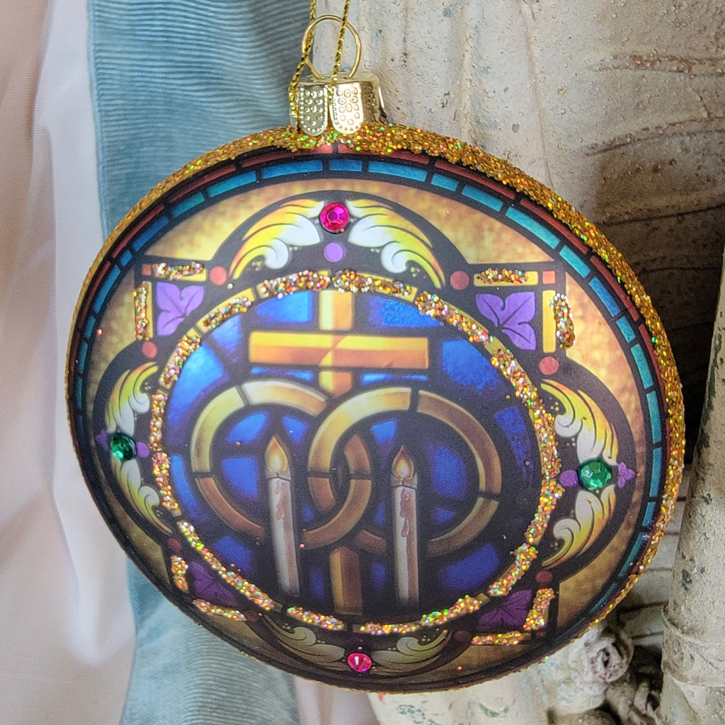 Religious Medallion Glass Ornament, 3 Asst.