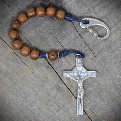 Handmade Wooden Pocket Rosary - St. Benedict Design - 95 Paracord