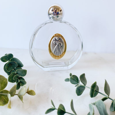 Glass Holy Water Bottle with Divine Mercy Medal Holy Water Bottle Crossroads Collective
