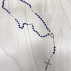 Blue-White 7mm Pearl Rosary with box Rosary Crossroads Collective