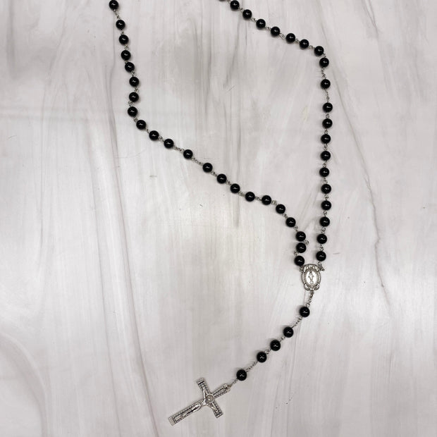 8mm Genuine Onyx Stone Rosary Rosary Crossroads Collective