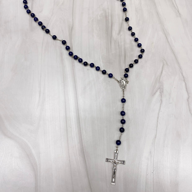 8mm Genuine Lapis Stone Rosary Rosary Crossroads Collective