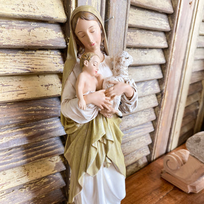 12" Madonna and Child with Lamb Sculptures & Statues Crossroads Collective