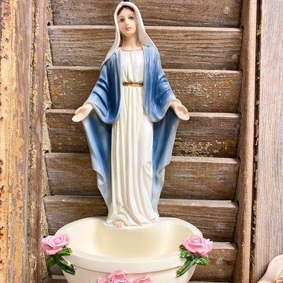 Our Lady of Grace Font Hand-Painted Holy Water Font Crossroads Collective