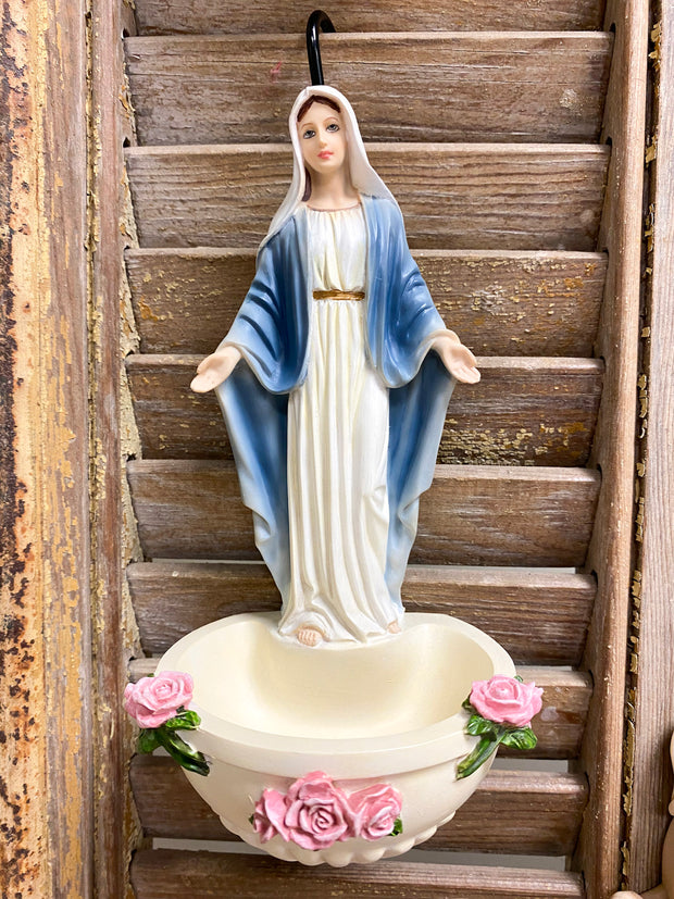 Our Lady of Grace Font Hand-Painted Holy Water Font Crossroads Collective