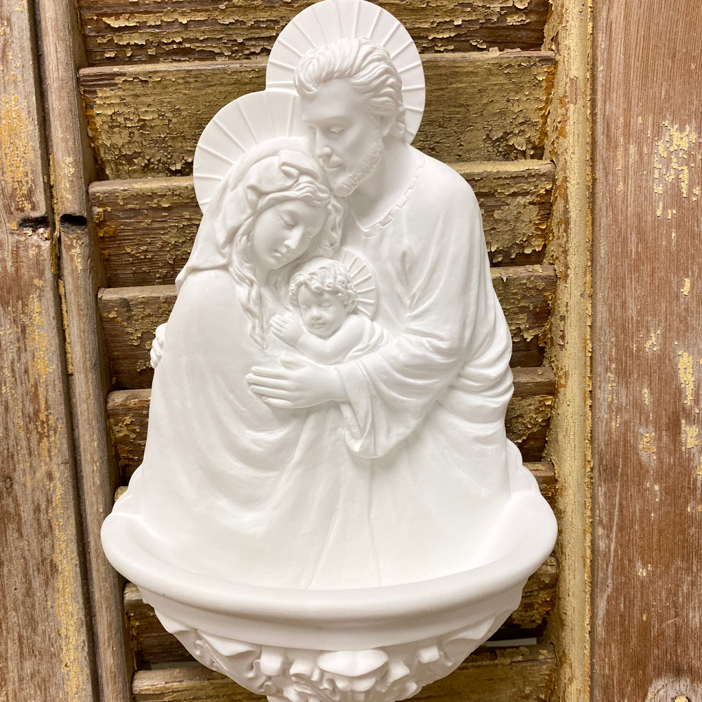Holy Family Font, White, 9inches Holy Water Font Crossroads Collective