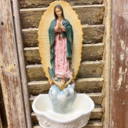 Our Lady of Guadalope Font Hand-Painted Holy Water Font Crossroads Collective
