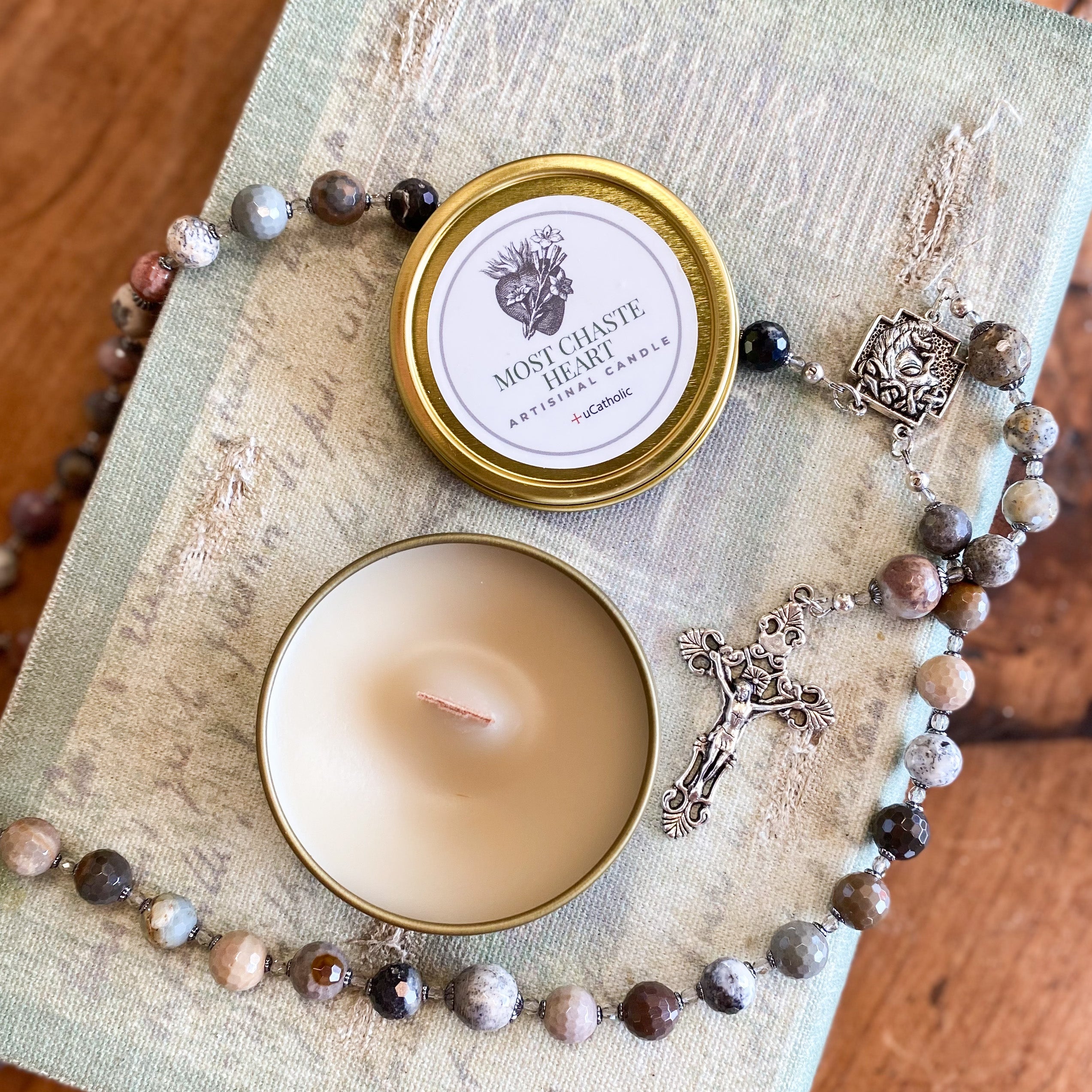 Most Chaste Heart of Joseph Beeswax Candle Crossroads Collective