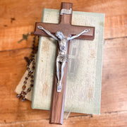 12" Walnut Wood Crucifix with Pewter Corpus Crossroads Collective