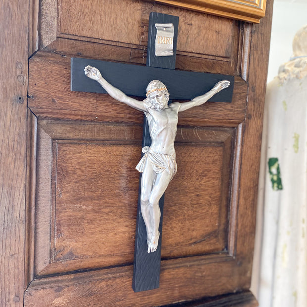 Black Crucifix with Pewter Corpus 14in. Home & Decor Crossroads Collective