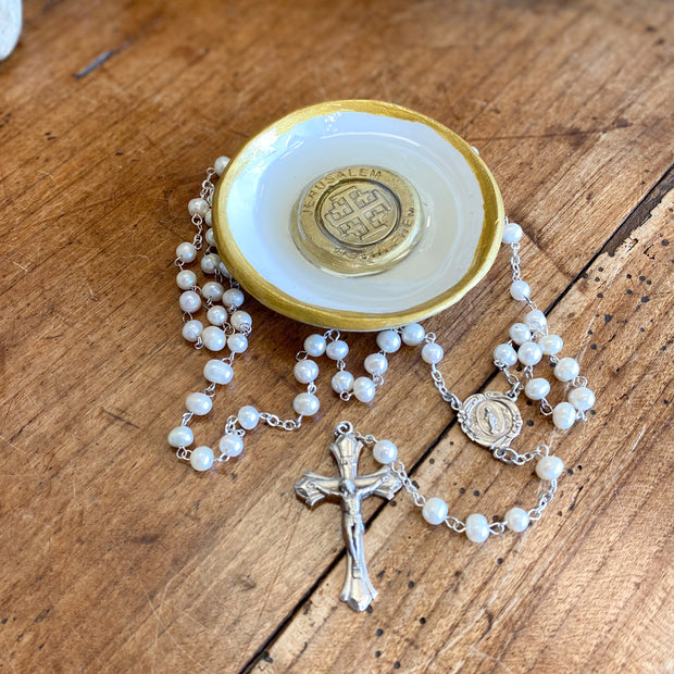 Small Gold Leaf Rosary Bowl Home & Decor Crossroads Collective