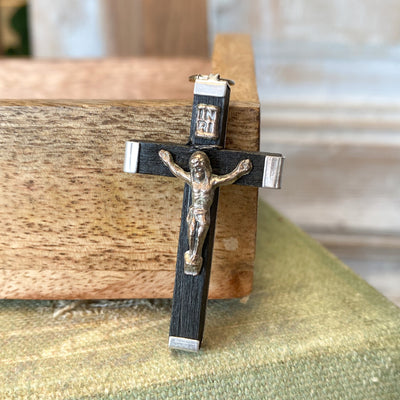 Antique Medal | Black Wood Crucifix