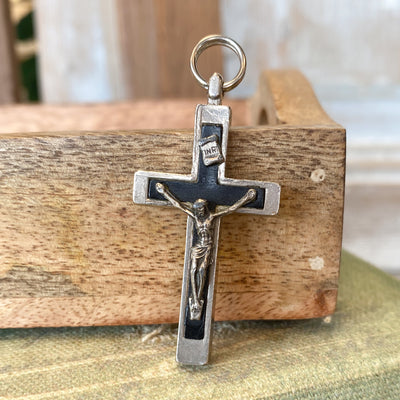 Antique Medal | Black and Silver Crucifix