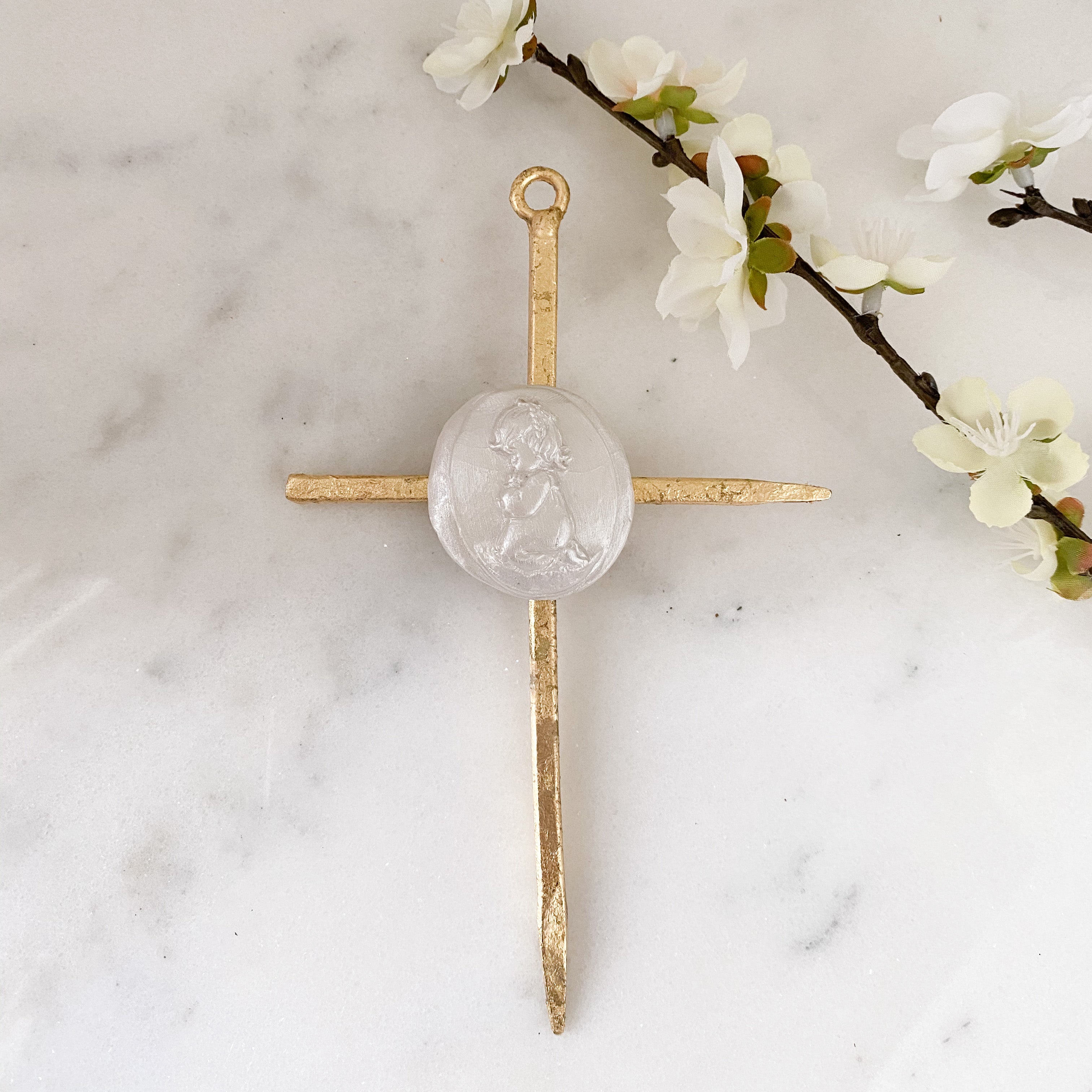 Boy or Girl Gold Leaf Cross by JJ Designs Home & Decor Crossroads Collective