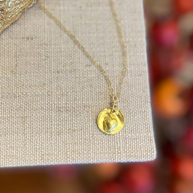18k Gold Small Round Sacred Heart Necklace