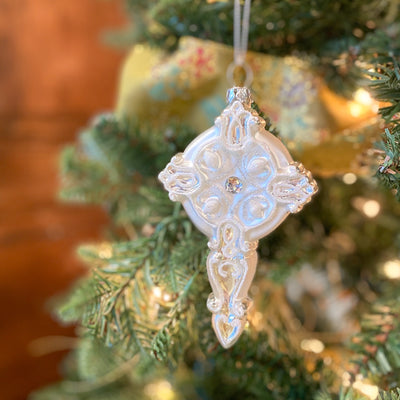 Glass Cross Ornament | White