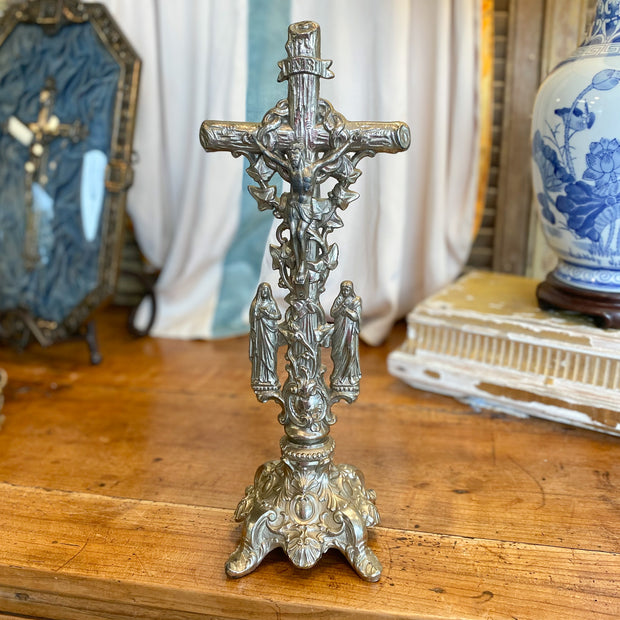 Antique Silver Crucifix with Mary and John