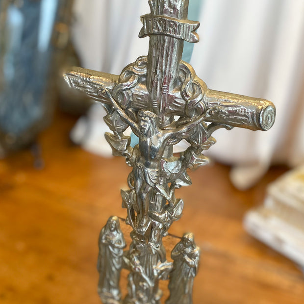 Antique Silver Crucifix with Mary and John