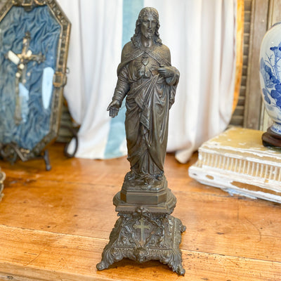 Antique Sacred Heart of Jesus Statue