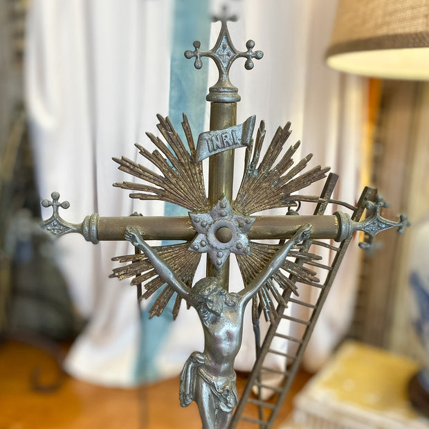 Antique Brass Crucifix with Items from the Crucifixion