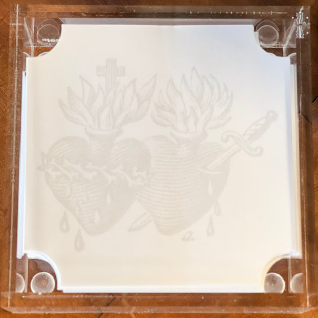 Sacred & Immaculate Hearts Square Acrylic Note Cube Crossroads Collective