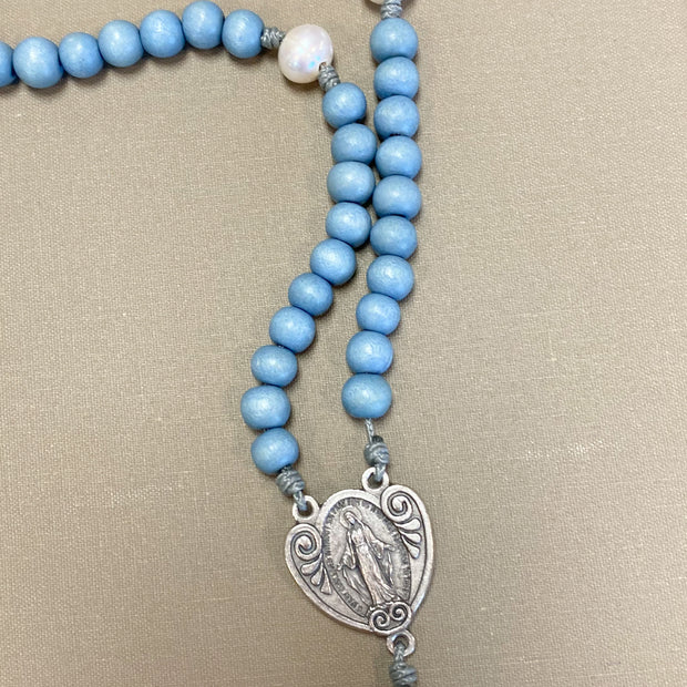 Blue and Pearl Miraculous Medal Rosary