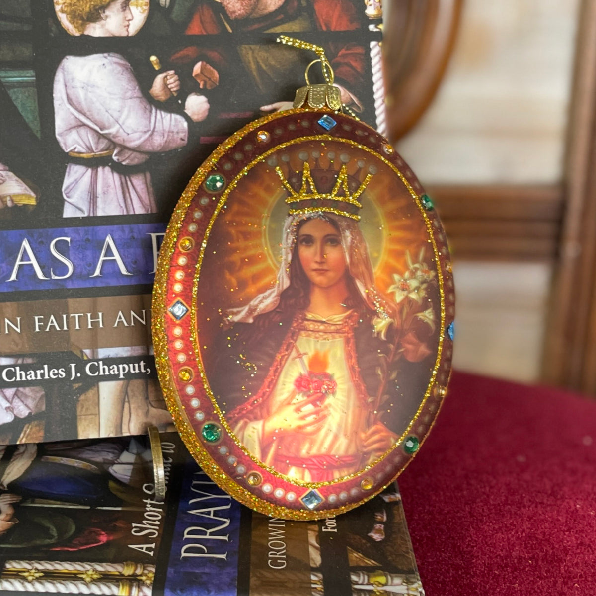 Religious Medallion Glass Ornament, 3 Asst.