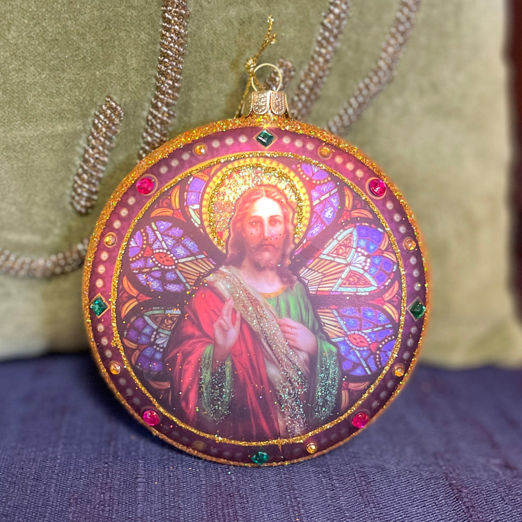 Religious Medallion Glass Ornament, 3 Asst.