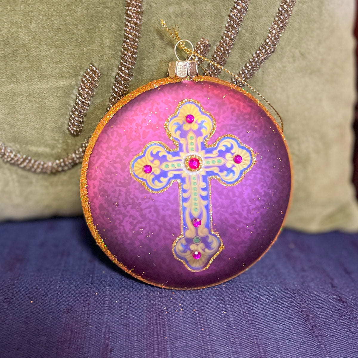 Religious Medallion Glass Ornament, 3 Asst.