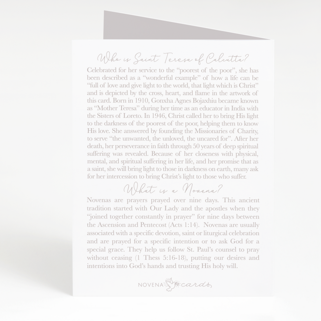 St. Teresa of Calcutta Novena Card White Cards Crossroads Collective