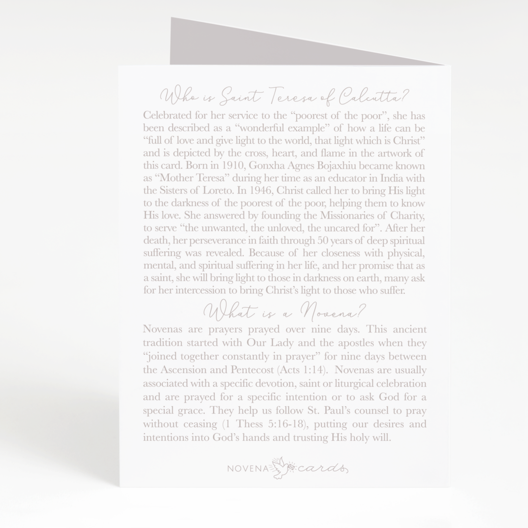 St. Teresa of Calcutta Novena Card White Cards Crossroads Collective