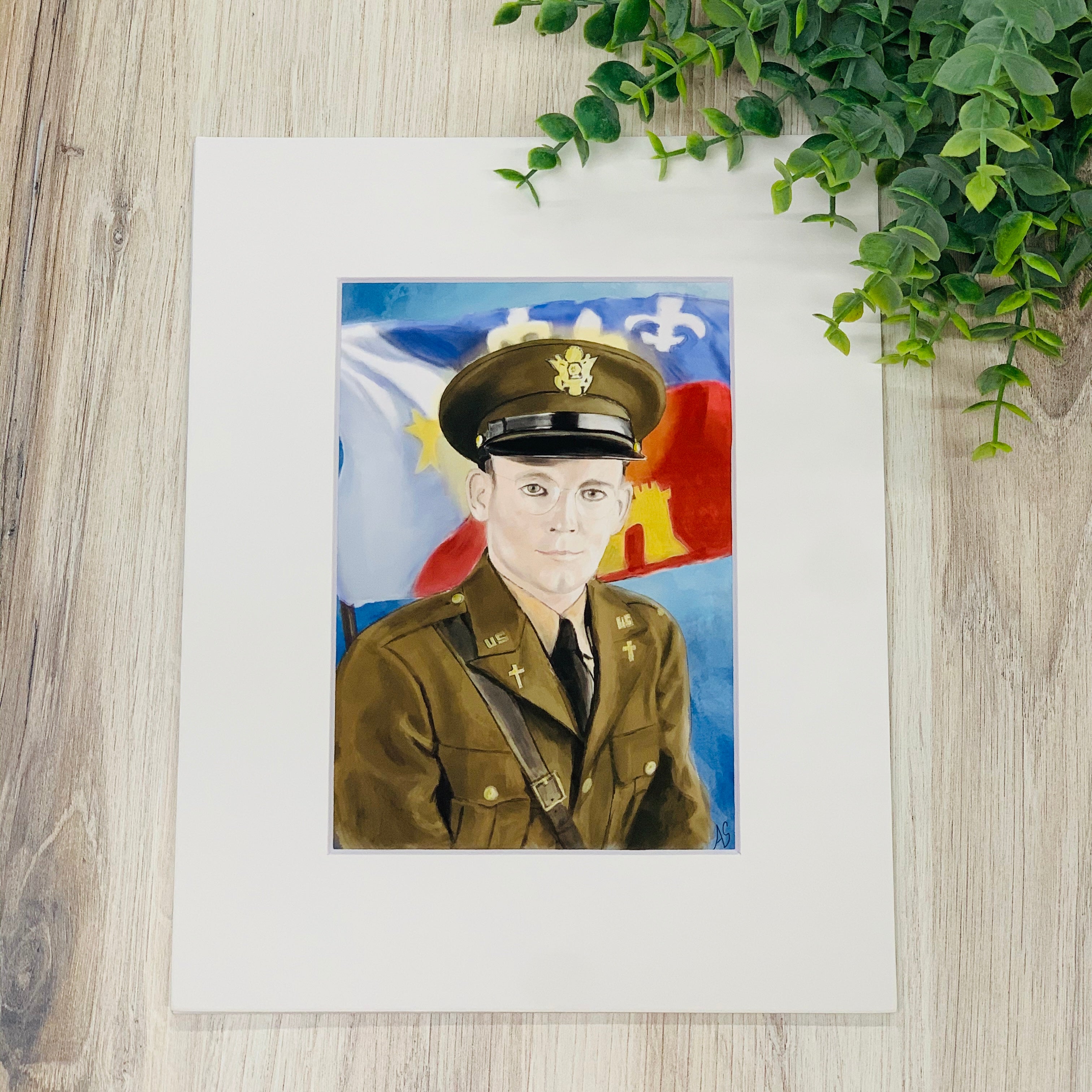 Lt. Father Joseph Verbis Lafleur Watercolor Print- Matted Arts & Entertainment Crossroads Collective
