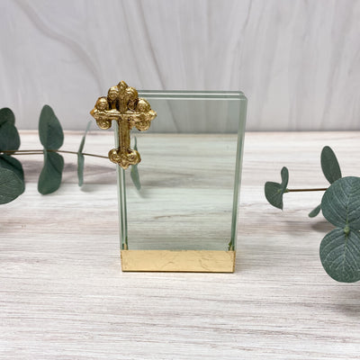 Petite Glass Frame with Gold Leaf Cross Home & Decor Crossroads Collective