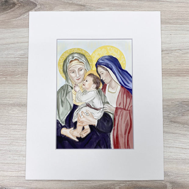 Saint Anne & Mary with Jesus Watercolor Print Home & Decor Crossroads Collective
