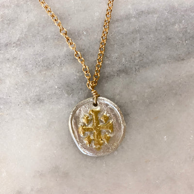 Jerusalem Cross with detail on Gold Filled Chain Jewelry Crossroads Collective