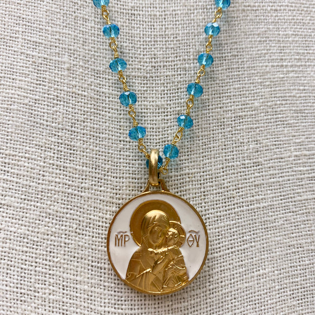 Mother and Child Medal on Beaded Chain Crossroads Collective
