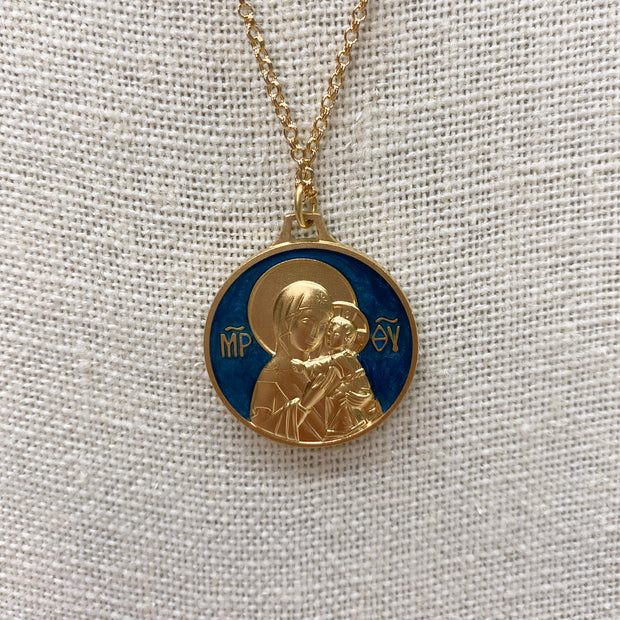 Mother and Child, Mary and Jesus, medal on gold filled chain Jewelry Crossroads Collective