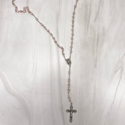 6mm Rose Glass Bead Lock Link Rosary Rosary Crossroads Collective