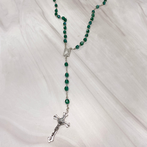 6mm Emerald Cut Glass Bead Rosary Rosary Crossroads Collective