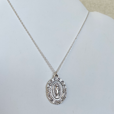 Silver Floral Mary Necklace