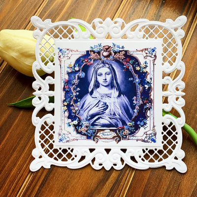 Immaculate Heart Floral Square Lace Holy Card Prayer Cards Crossroads Collective