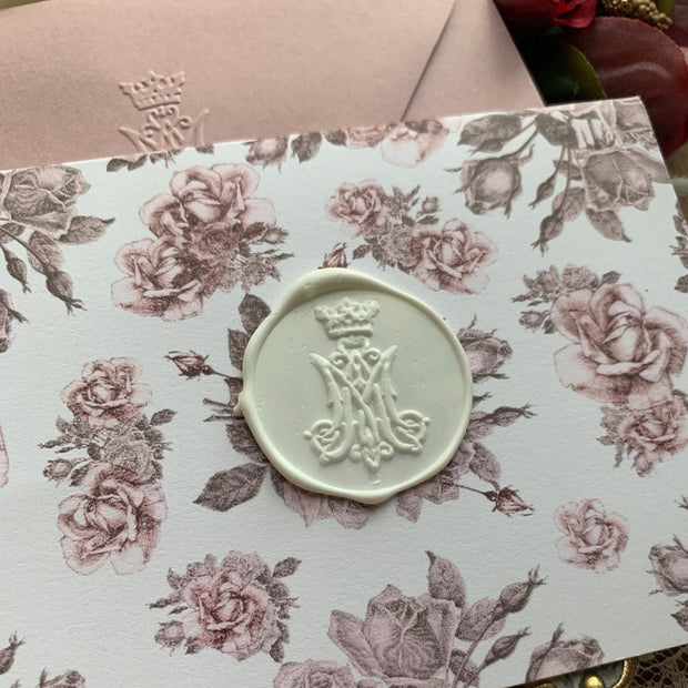 Dusty Rose French Floral Marian Wax Seal 4 baronial folding card Stationery Crossroads Collective