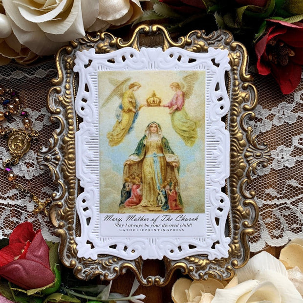 Mary Mother of The Church Baroque Paper Lace Holy Card Prayer Cards Crossroads Collective