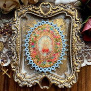 Miraculous Medal Floral Fabric Lace Holy Card Detente- Blue Prayer Cards Crossroads Collective