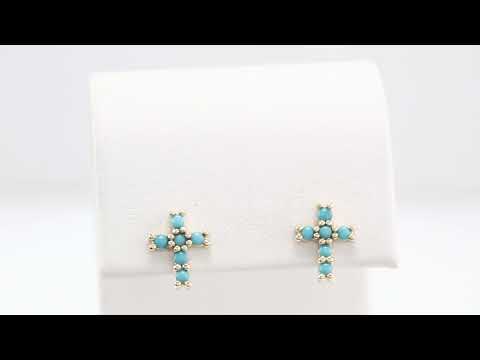 14K Yellow Turquoise Cross Earrings