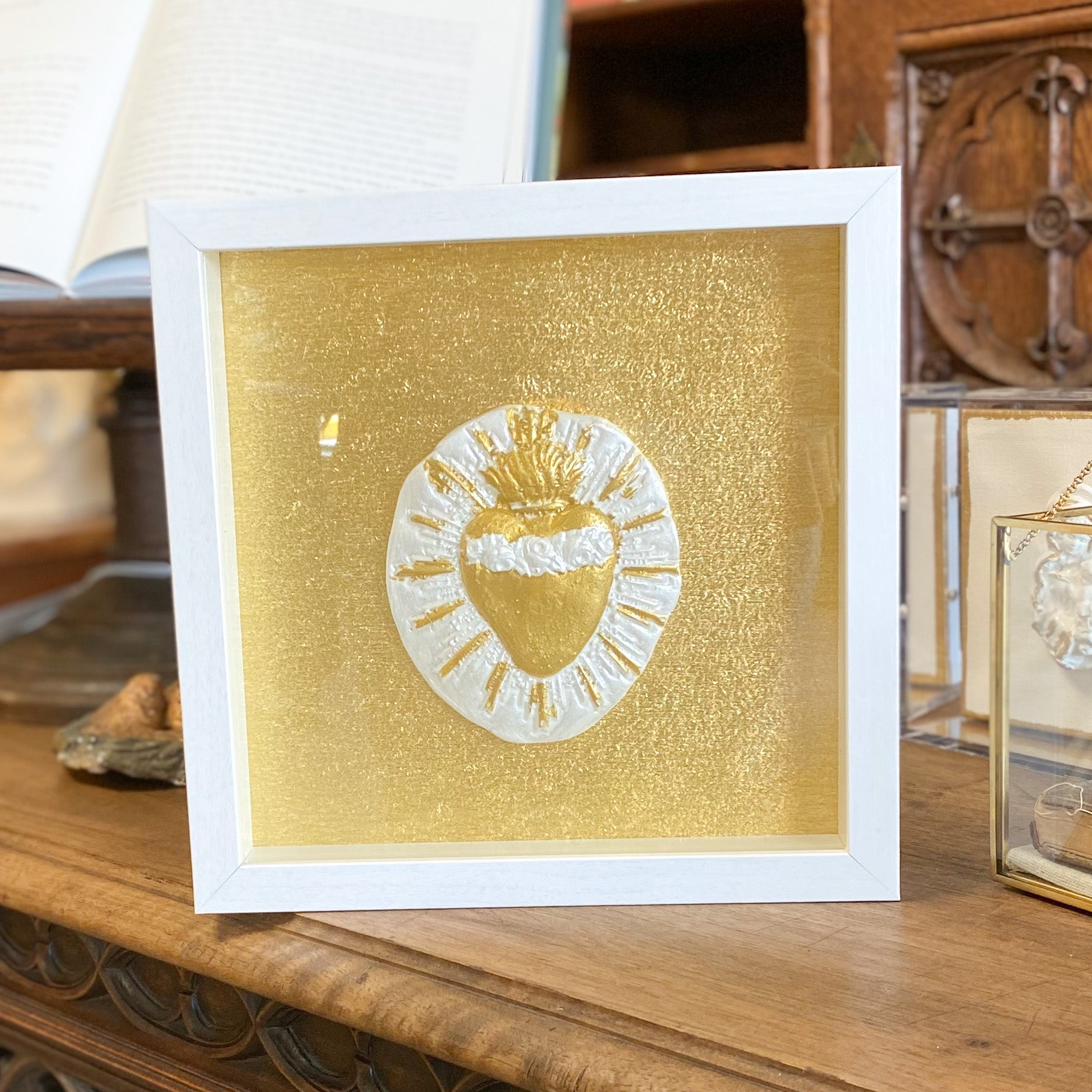 10x10 framed Sacred Heart White and Gold
