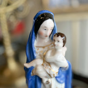 Antique Painted Mother Mary and Child Jesus Statue
